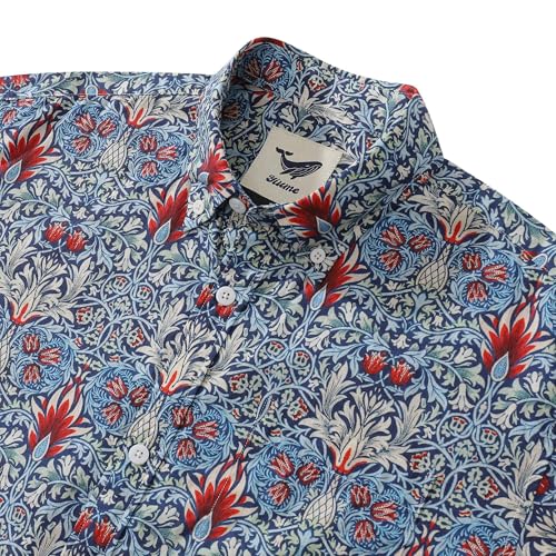 Men's Hawaiian Shirt 100 Cotton Snakehead Print Morris Designer Short-Sleeve Aloha Summer Beach Shirts with Pocket2