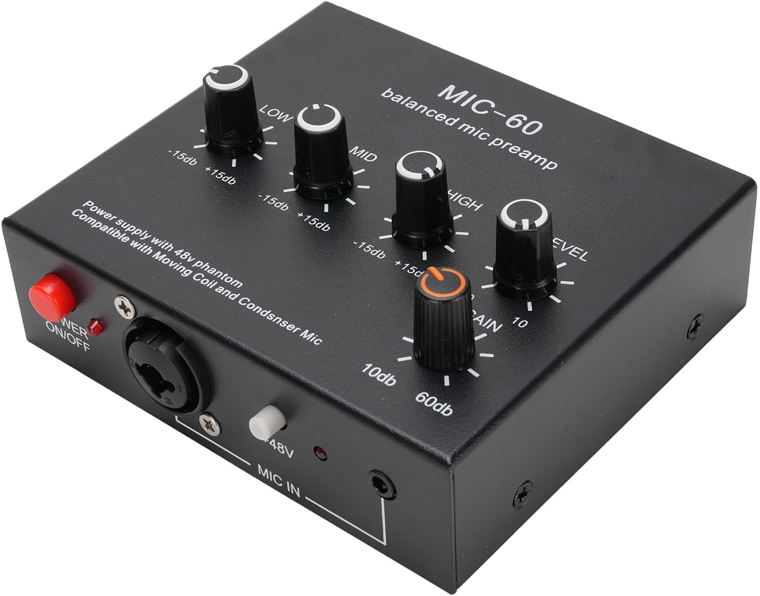 Microphone Preamp Mic Gain Booster 3 Input with 48V Phantom Power, XLR Balanced, 3.5mm/6.35mm Output, for Dynamic and Condenser Mic (With 3.5mm Sound Cable) (With XLR Cable)