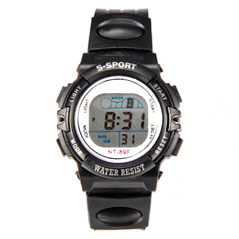 Zhouba Black Multi-Functional Children Sports Luminous Led Digital Date Alarm Wrist Watch (Black)