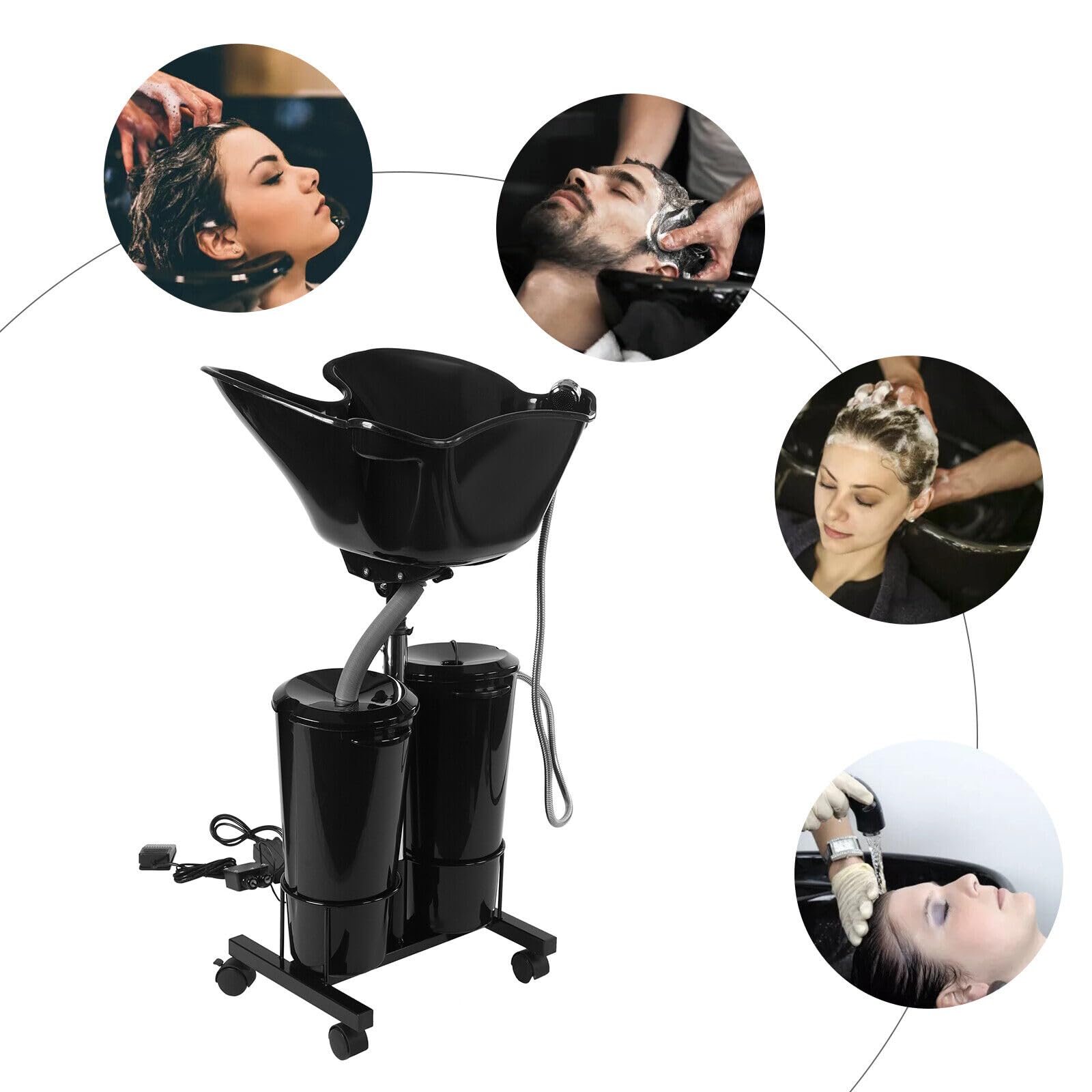 Friseur Waschbecken Rückwärtswaschbecken Höhenverstellbar Haarwaschbecken Waschbecken Friseurbecken Mobil Schwarz