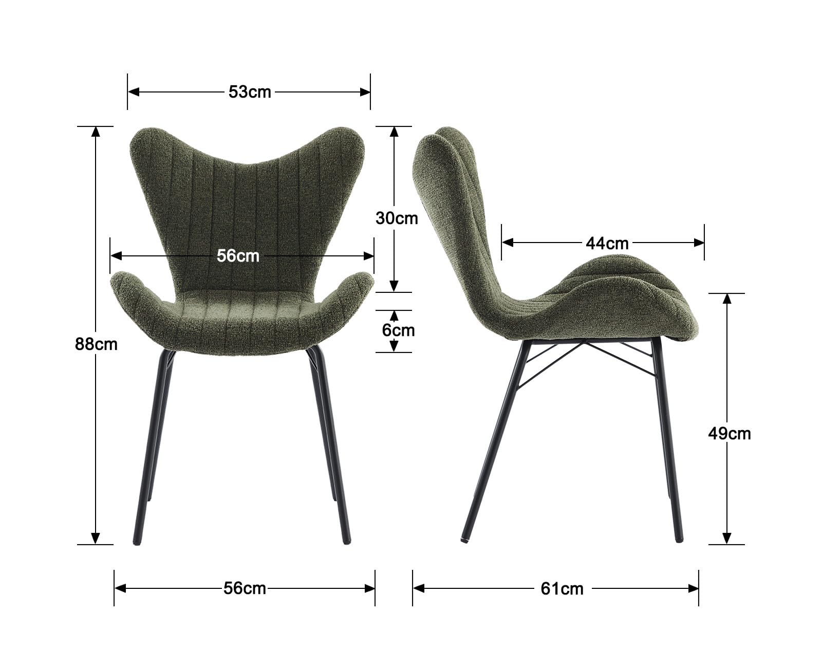 Chaises De Salle à Manger En Chenille - Lot De 2, Pieds Métal, Dossier En Ailes - Jaune, Design Moderne - Pour Cuisine, Salon, Restaurant