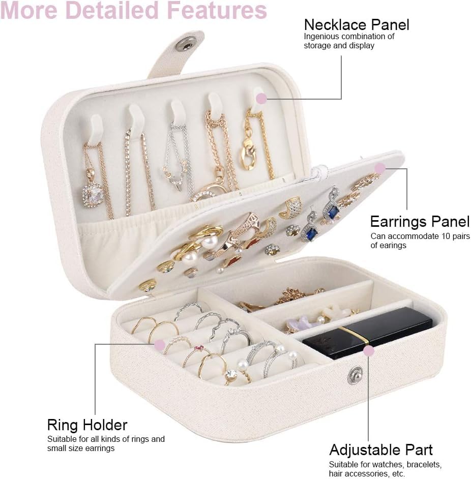 Image of Mini Jewellery Travel Case, PU Leather Organizer Box, Small Portable Jewellery Storage Holder for Womens Rings Earrings Necklaces (Floral Orbit)