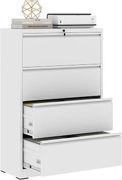 Metal Lateral File Cabinets with Lock,4 Drawer Filing Cabinets for Home Office,Storage Cabinets for Hanging Files Letter/Legal/F4/A4 White