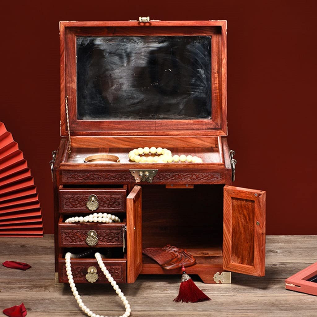 Caja De Reloj Joyero Rojo De Madera De Estilo Chino con Cerradura, Pendientes, Collares, Relojes, Cajas De Almacenamiento De Joyas Estuche para Relojes