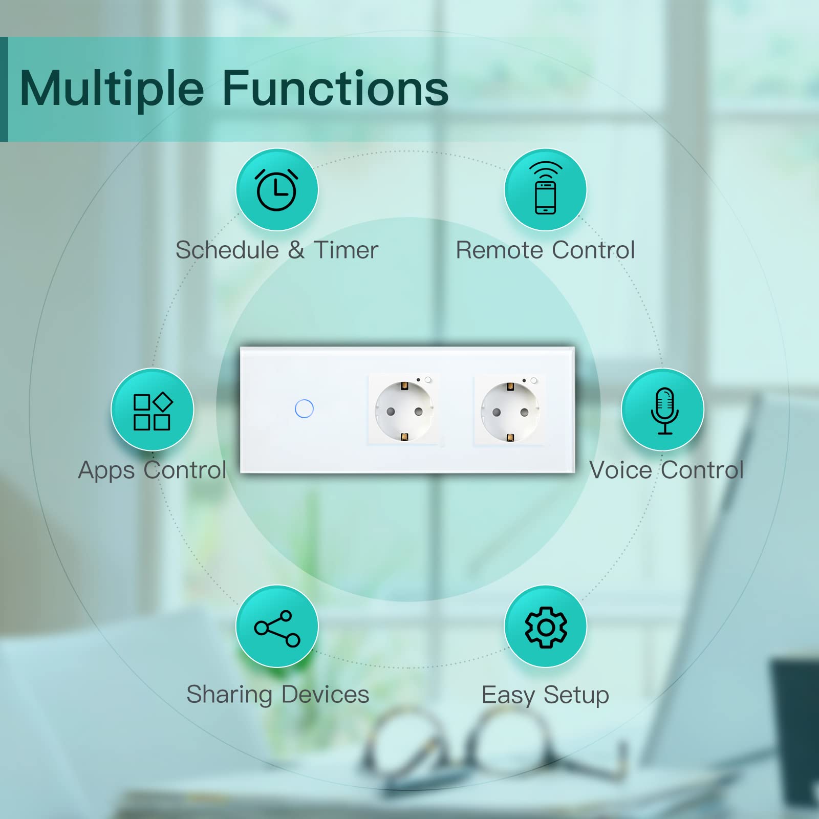 BSEED Interruttore della luce Smart Touch Alexa con doppia presa WiFi, 1 via, 1 via (neutro richiesto), lavoro con Tuya Alexa/Google Home, bianco