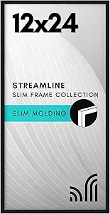 Americanflat 12x24 Picture Frame with Polished Plexiglass - Streamline Collection - Thin Border Picture Frame for Wall Display - Hanging Hardware Included - Black