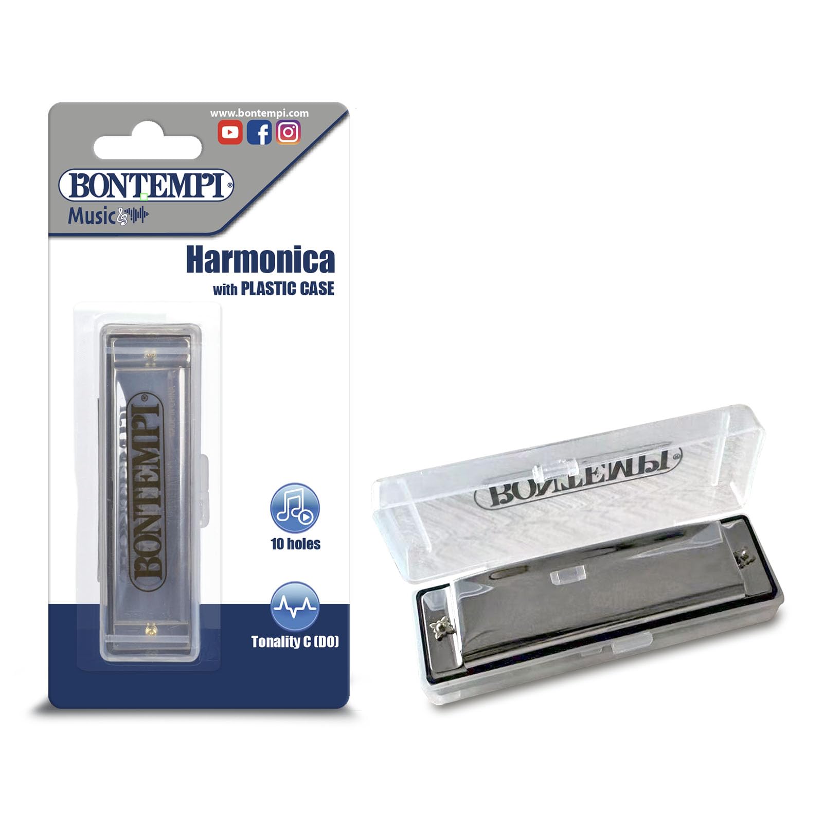 Bontempi | Harmonica Métallique avec Anches en Métal, Étui Rigide, 10 Notes, 11x3.4x2.5 cm