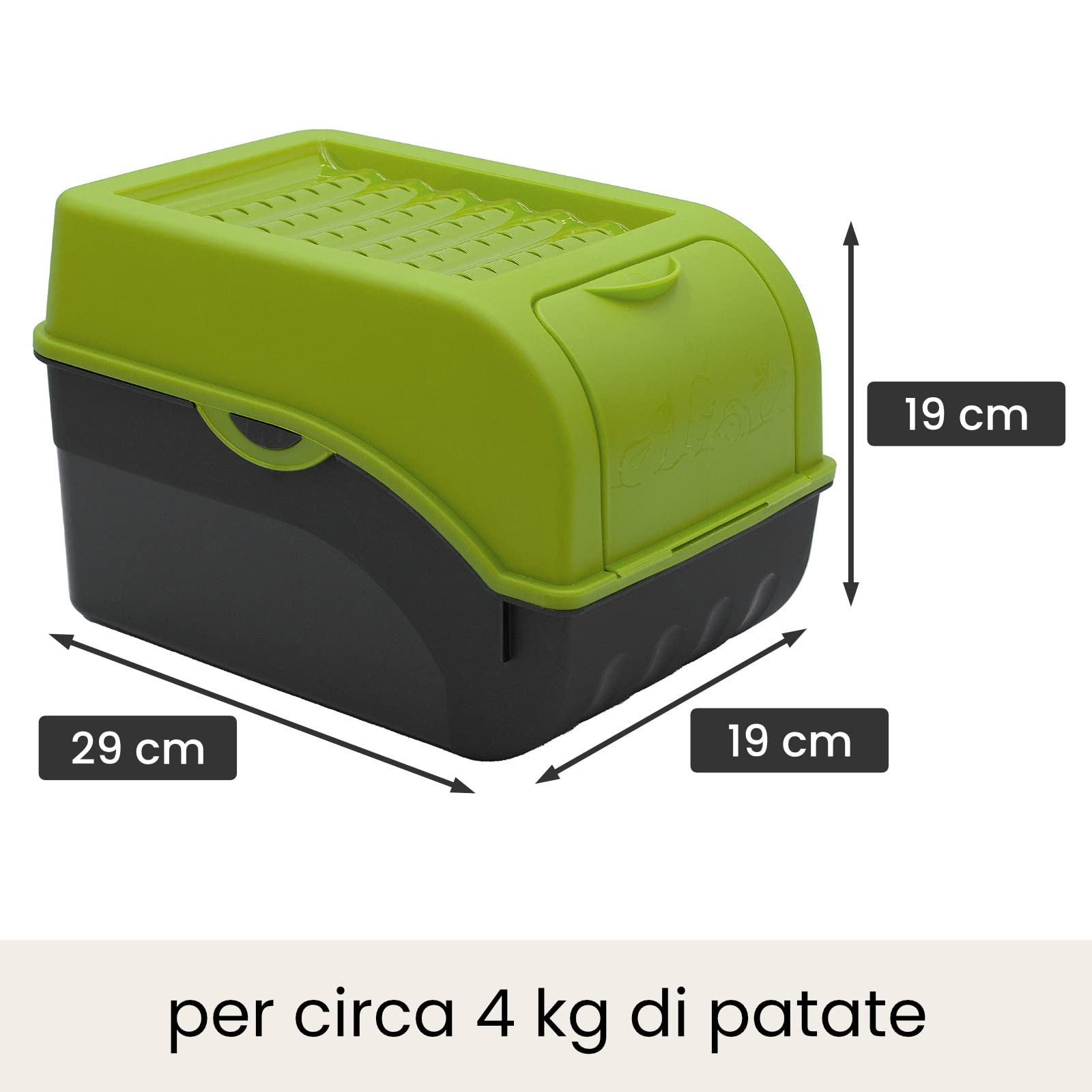 ARTECSIS 2 Contenitori Frutta e Verdura con Coperchio + 6 Adesivi - 29x19x19cm, 5L, circa 4 kg di Patata/Verde - per cipolle e aglio