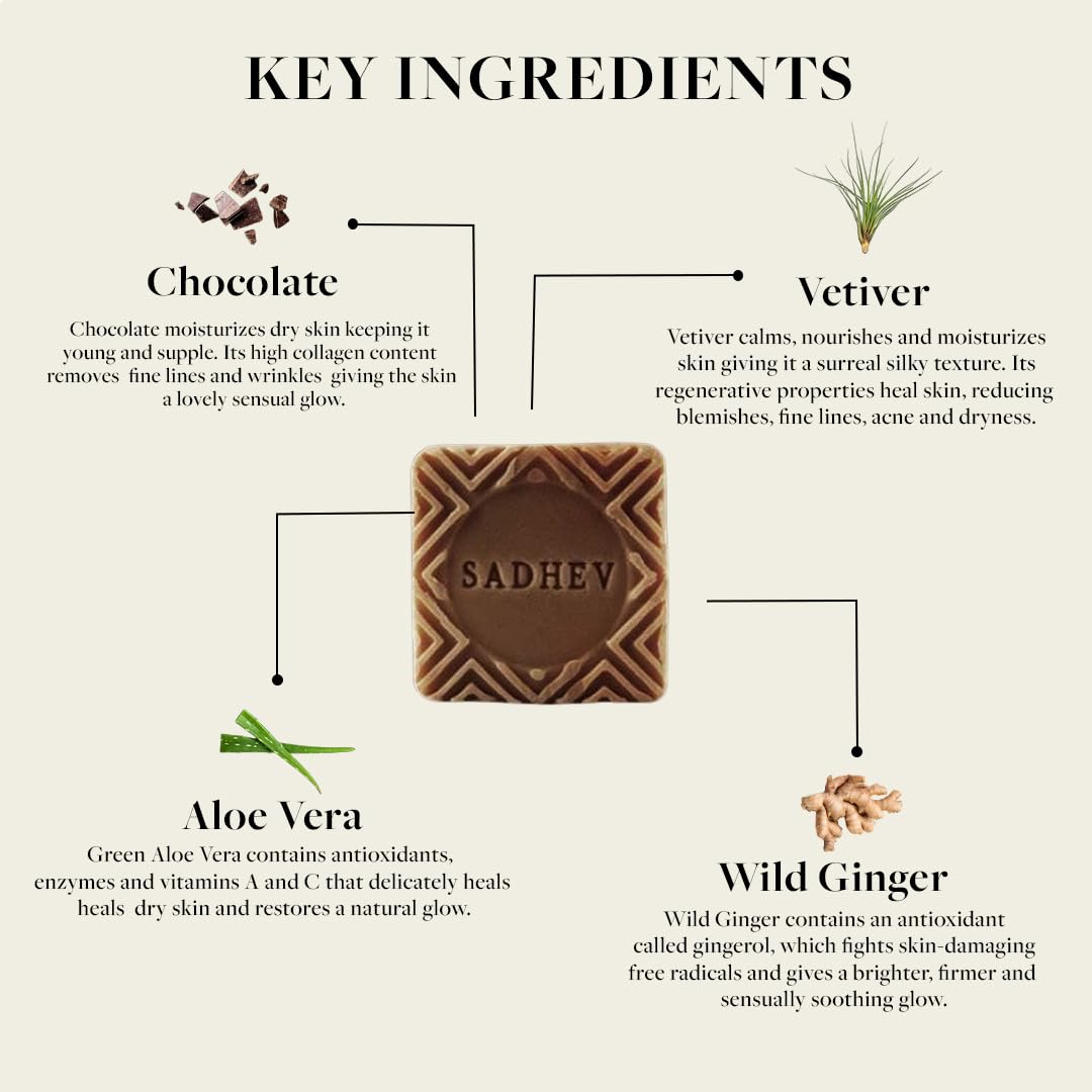Sadhev Vetiver & Chocolate Ayurvedic Bathing Soap Bar For Moisturising &, Paraben & Sulphate Free - 125g (Pack of 1) 1