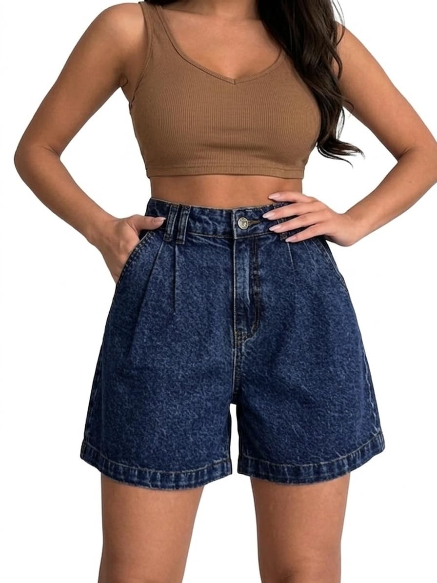 pentoo Women's Relaxed Fit Mid Rise Regular Length Denim Shorts-picture-48