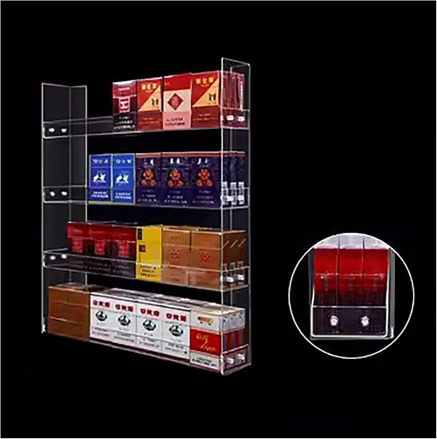 Store Display Shelves Cigarette Display Holder Wall Mounted Cigarette Showcases Rack,Acrylic Cigarette Case Holder,2/3/4/5 Tier Cigarette Case Holder,Cigarette Display Holder(4tier)