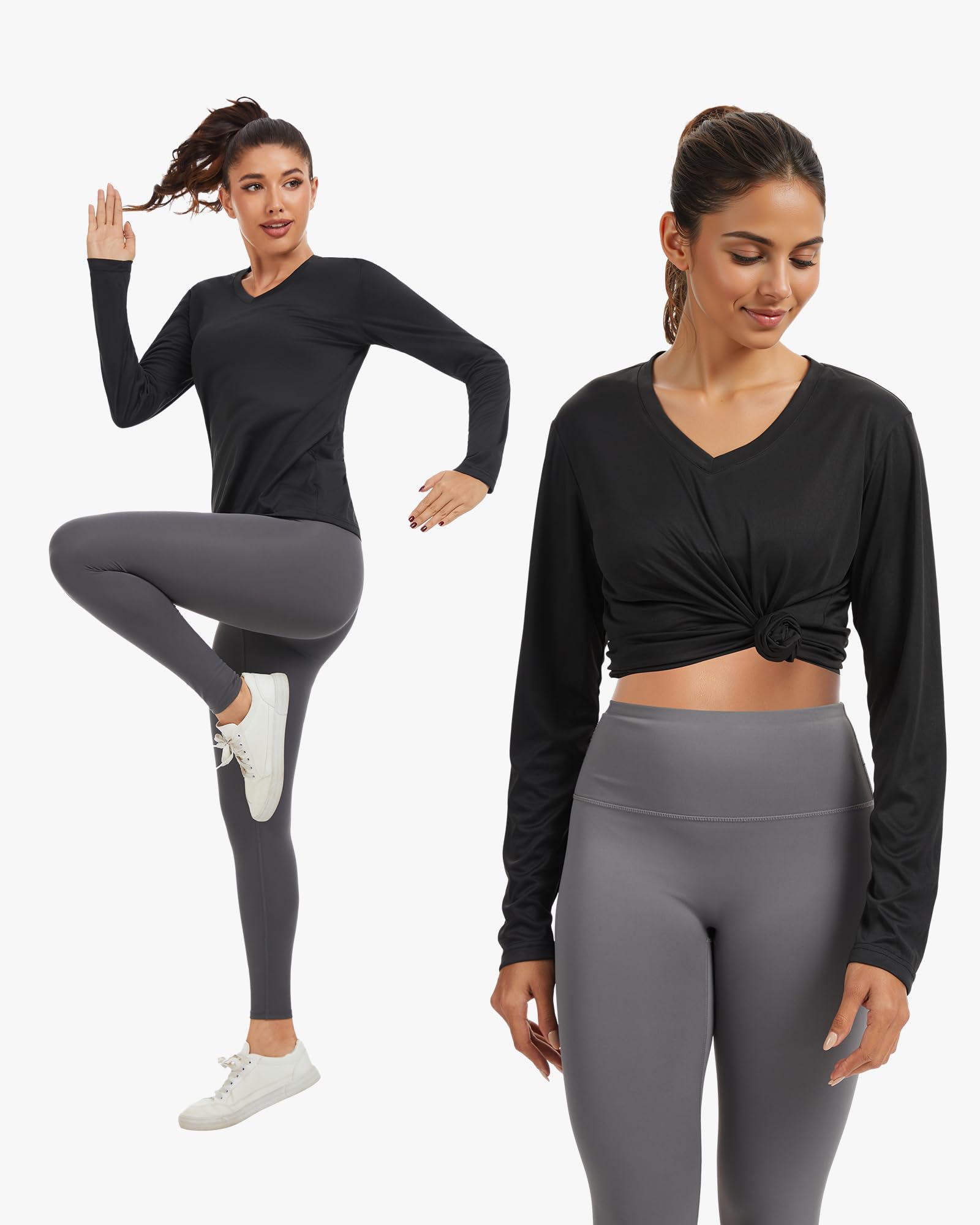 Camisetas de manga larga para mujer, con protección solar, atléticas, para correr, yoga, Paquete de 4 blanco, gris oscuro, gris claro, azul claro, X-Small