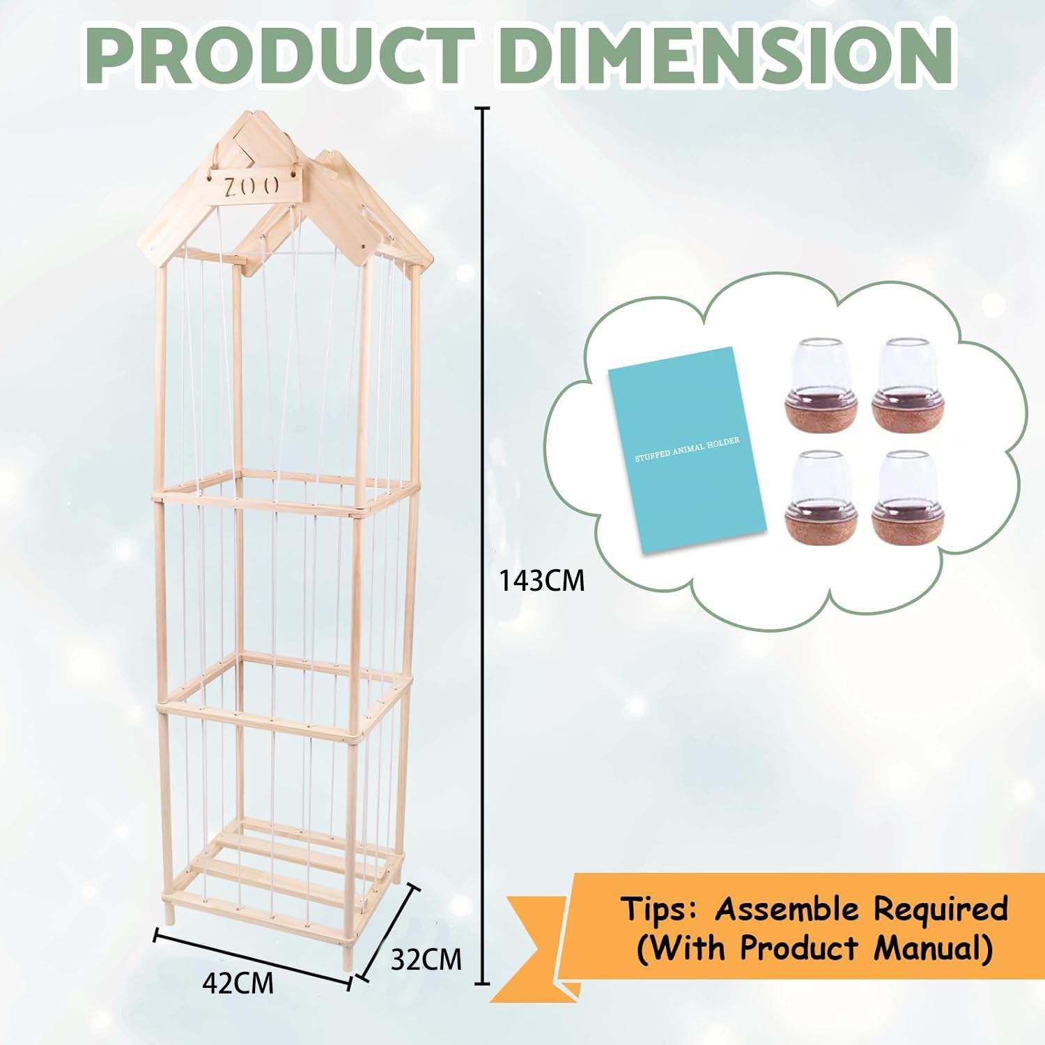 NEWFUN Range Peluche, Rangement en Bois pour Peluches, Grande Capacité, Peu Encombrant, Adapté aux Chambres d'enfants, Salles de Jeux et Chambres à Coucher
