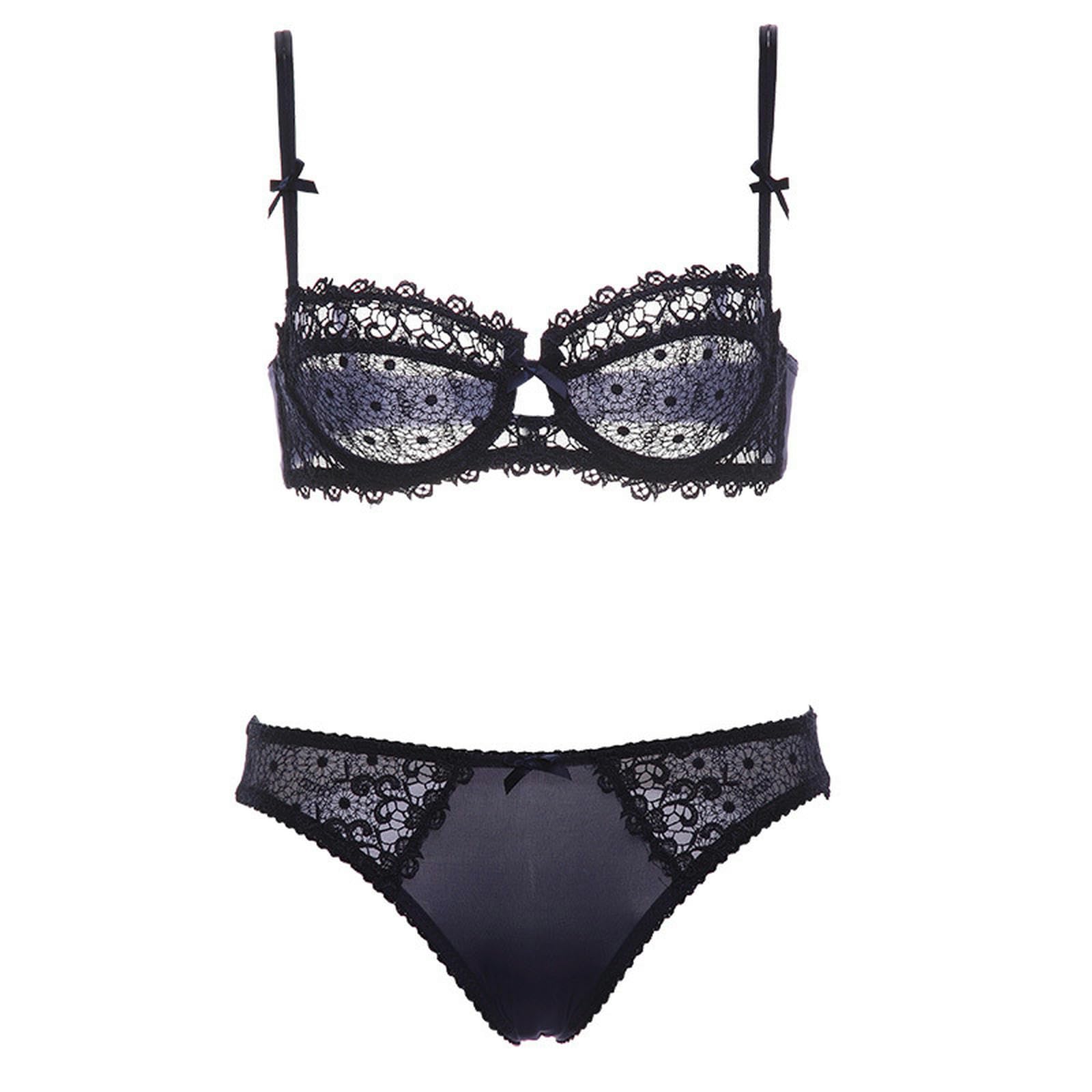 Biancheria Intima Donna Set di Lingerie da Donna Sexy Mutande da Due Pezzi Sexy Reggiseno Perizoma Vedi Attraverso Il Reggiseno A Pizzo Trasparente in Alto-blu-80b