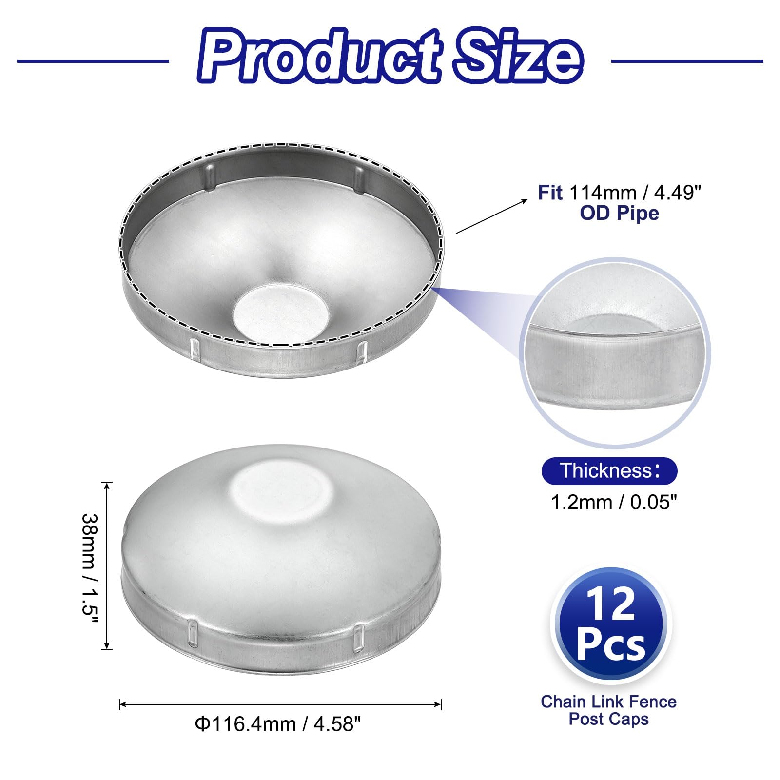 QUARKZMAN 12 Pezzi Cappuccio Cupola per Pali Recinzione a Maglie 114mm | Tappo Rotondo Zincato, per Tubo da 114 mm, per Parti da Esterno