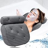 MOOING Badewannenkissen,Nackenkissen Badewanne Grau,4D-Air-Mesh Comfort Badekissen,Duschkissen Badewanne mit 7 Haken Für alle Badewannen Geeignet