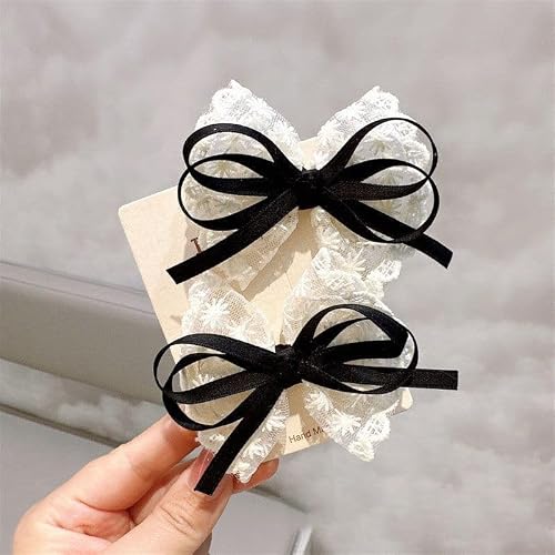 Bows Hair Clips Cute Lace Alligator Hair Clips for women girls Hair accessories (Black)