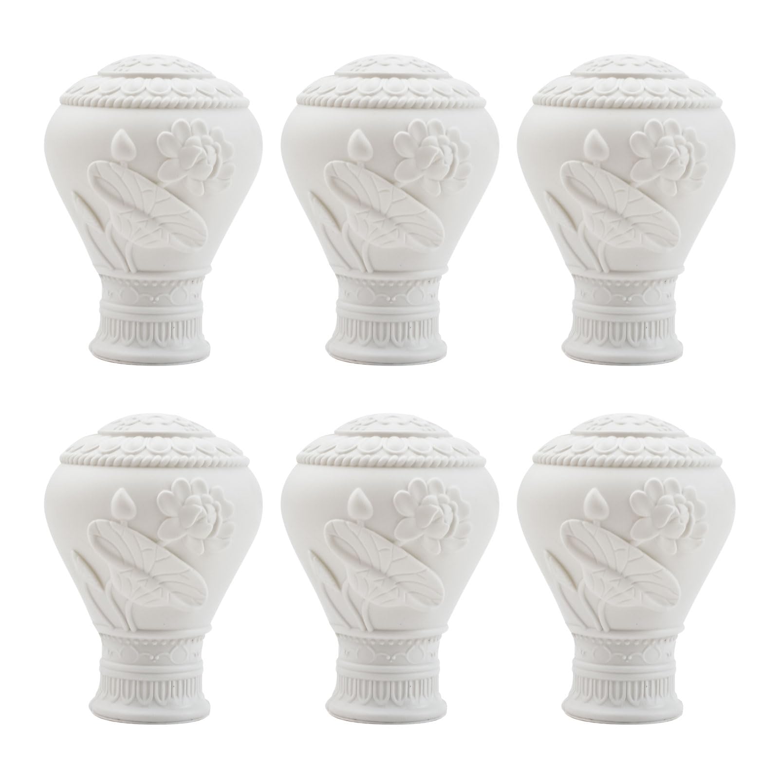 Embouts Rideaux Motif Lotus - Lot De 6 - Pour Tringles 28 Mm - Décoration Blanc