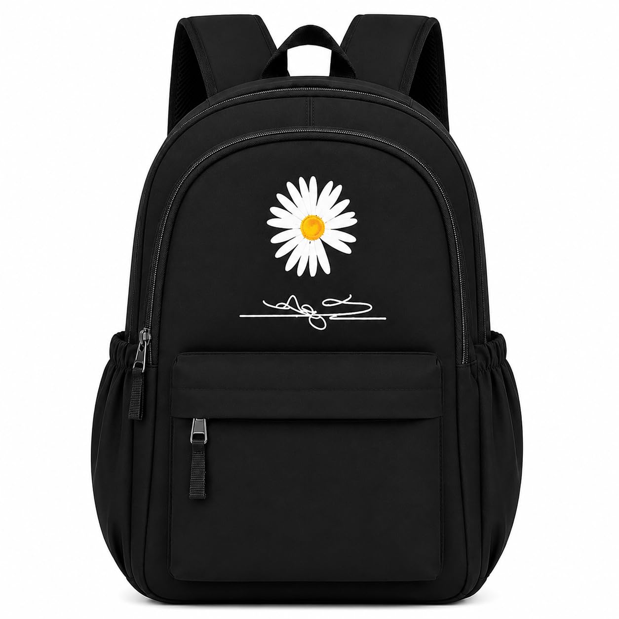 Luna Daisy Designer Backpack for Girls & Women | Premium Floral Casual Daypack | Spacious School, College & Travel Bag | Fashionable Black Multi-Pocket Backpack-picture-30