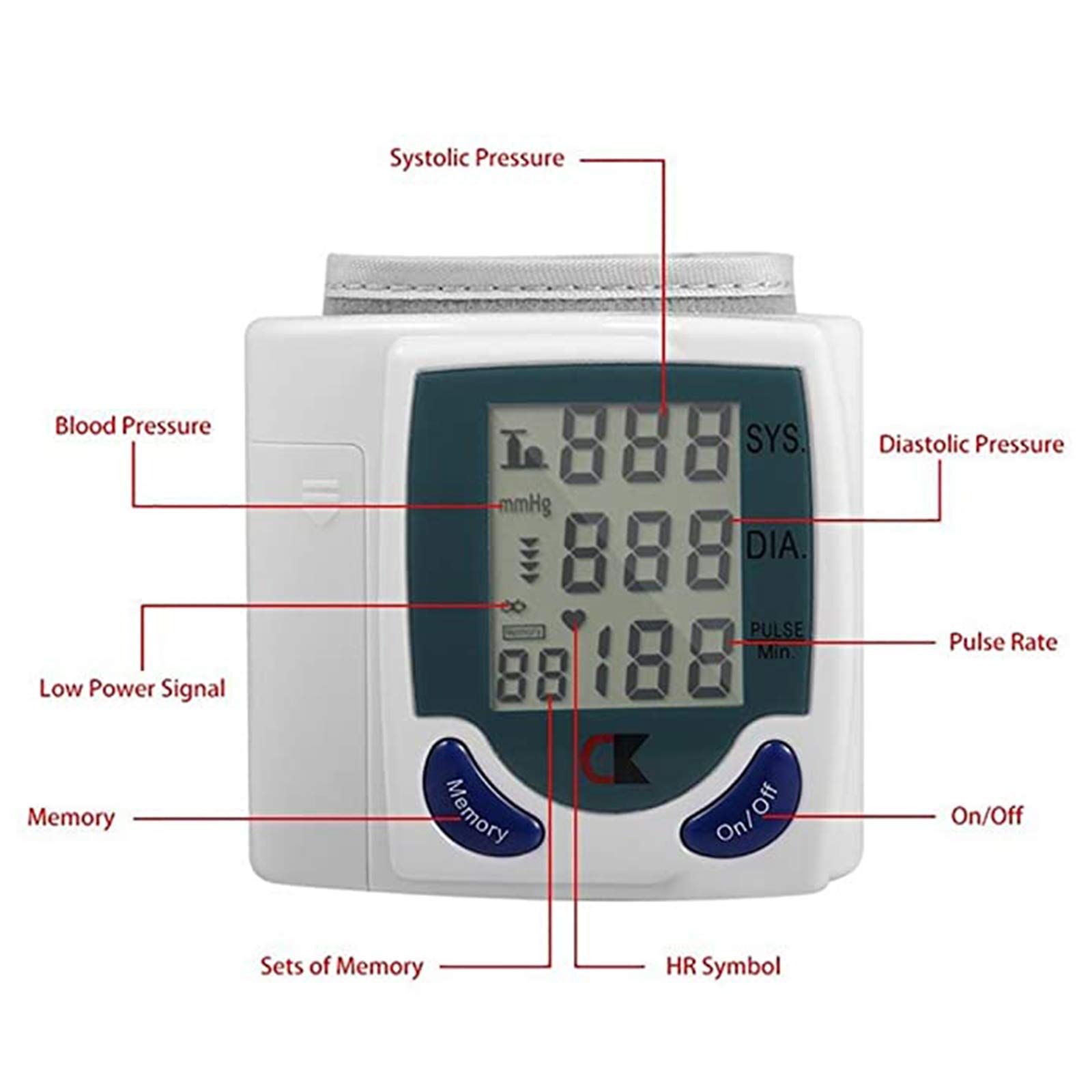 Monitor De Presión Arterial De Muñeca, Medidor De Máquina Probador De Esfigmomanómetro Digital Automático para Medir El Ritmo Cardíaco Y La Frecuencia del Pulso