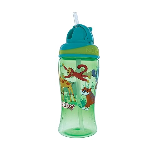 Miniatura 9 de Nuby Thirsty Kids - Paquete de 2 tazas de refuerzo impresas sin derrames con popote fino y suave, 12 onzas, más de 18 meses, paquete de 2,