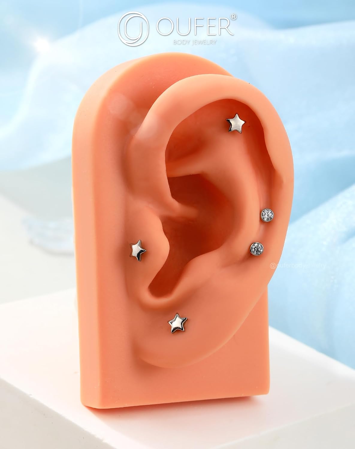 OUFER 2Pcs 20G/18G/16G G23 Titanium Threadless Nose Stud Earrings Flat Back Tiny CZ Small Nose Helix Cartilage Tragus Conch Labret Medusa Monroe Piercing Jewelry for Women Men