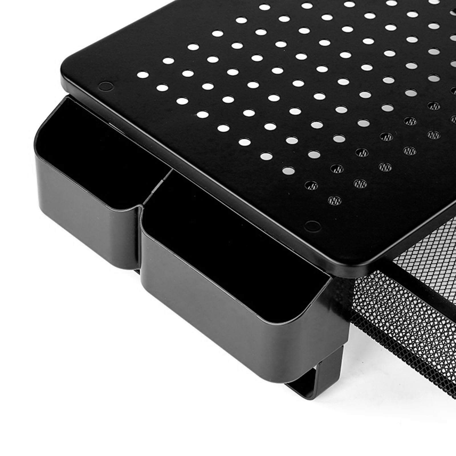 Supporto per schermo con cassetto di ventilazione, portapenne, supporto per laptop in metallo con organizer da scrivania laterale per stampante portatile