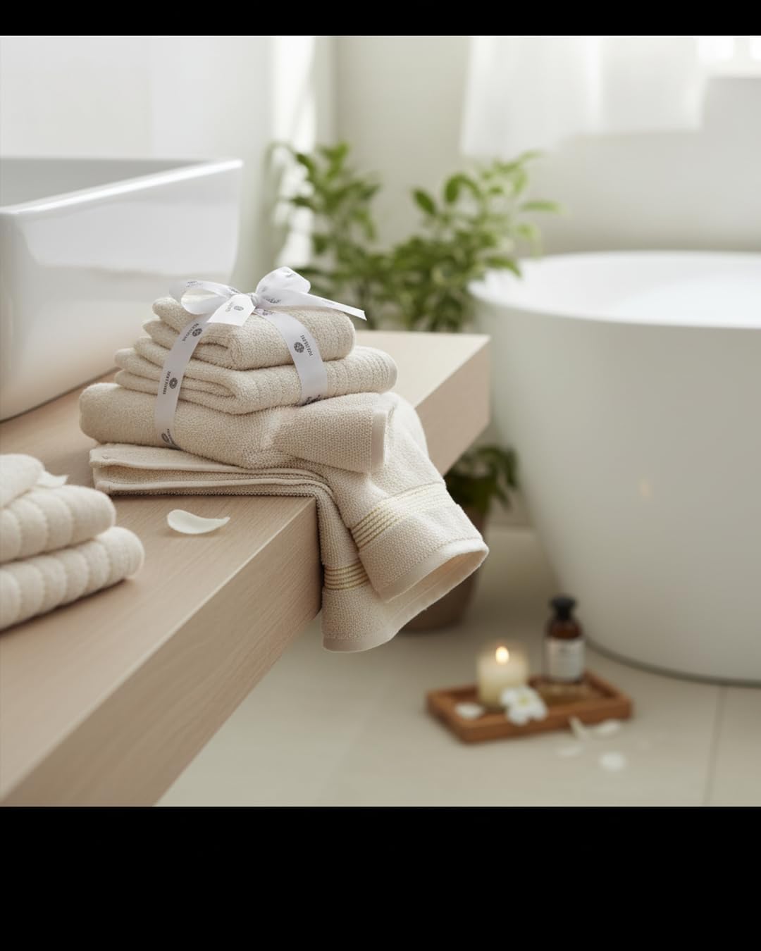 BIOLINEN 6-Piece Luxury Towel Set Ivory - 2 Bath Towels, 2 Hand Towels, 2 Washcloths - Soft Absorbent Cotton Towel Pack for Bathroom, Home, Gym & Travel