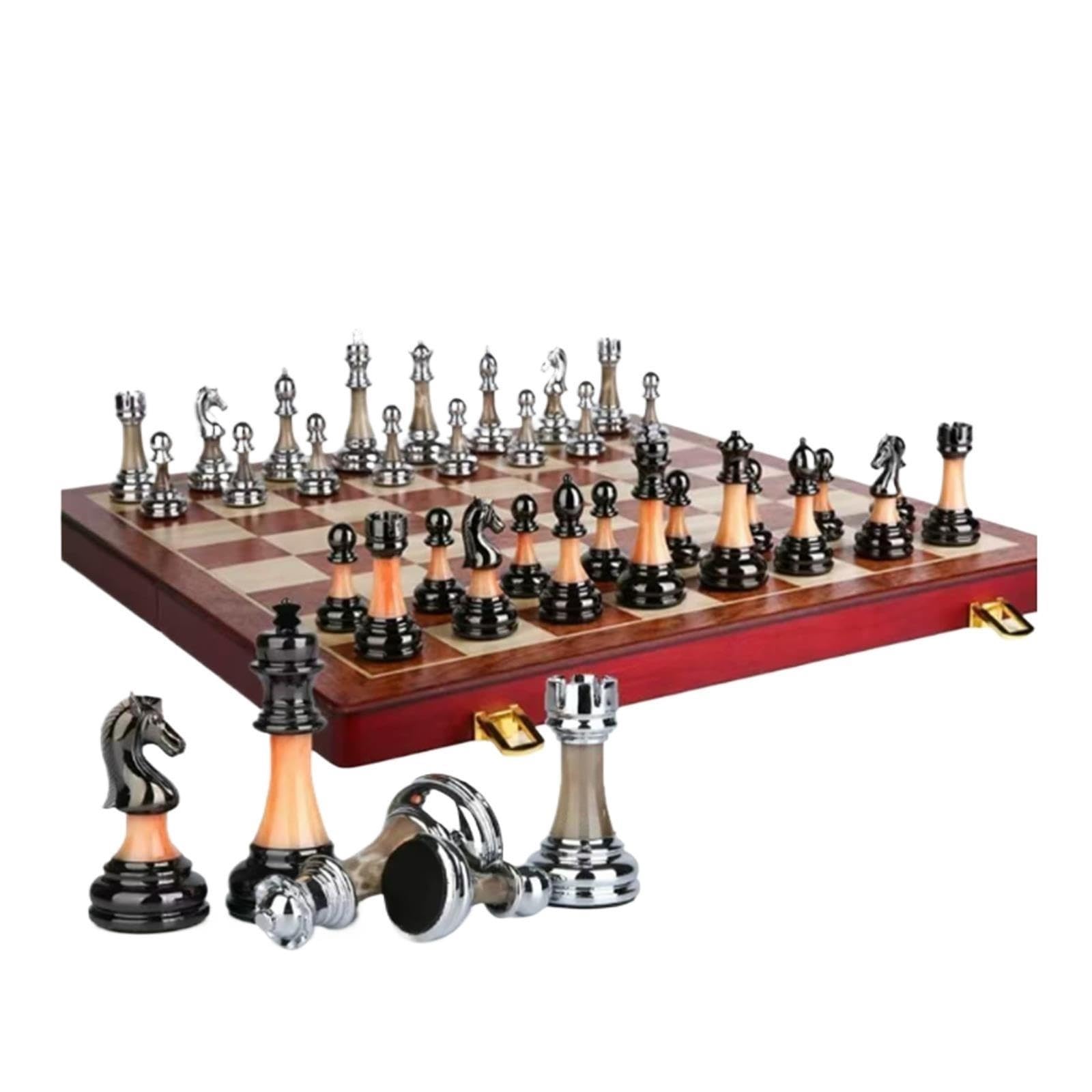 Set di scacchi internazionali in lega di legno di lusso | Tabellone portaoggetti pieghevole portatile, gioco da tavolo retrò europeo e decorazioni for la casa