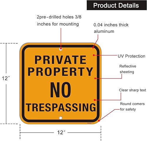 Miniatura 2 de Señal grande de propiedad privada No Trespassing, metal de aluminio reflectante, resistente a la intemperie al aire libre, fácil de instalar