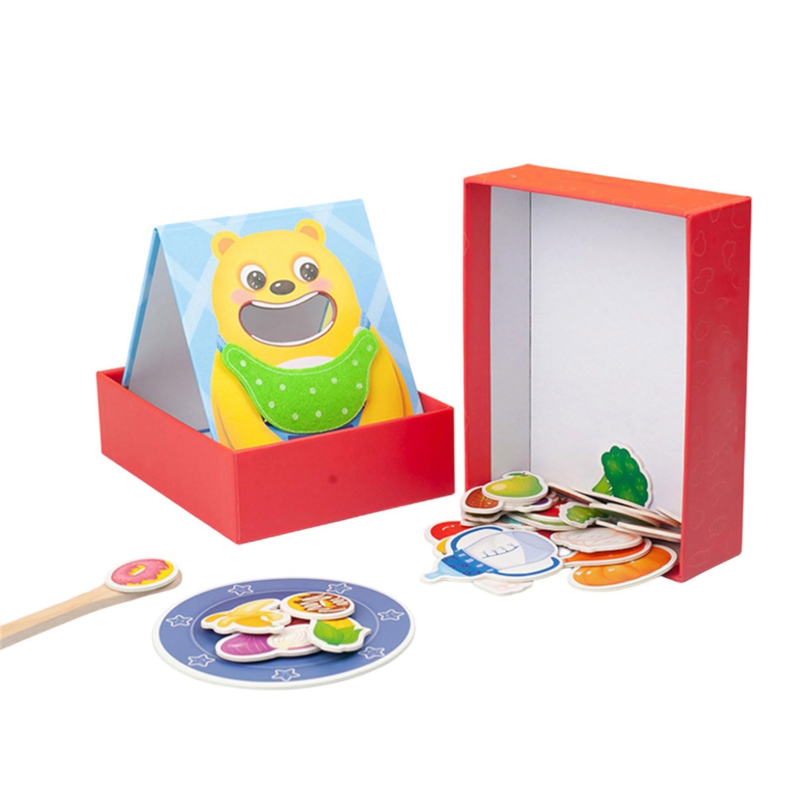 Shurhome Wood Feeding Game Simulation Nurturing Bear Toy with Food Props Cognitive Development Toddler Pretend Play Activity Cognitive Development Roleplay