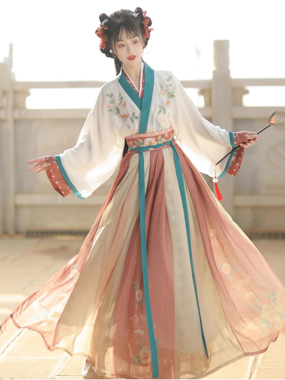 Chiński tradycyjny kostium Hanfu Dress, chińska od Han Elemental Starożytny styl Odzież damska Hanfu Haftowana spódnica Ru w stylu chińskim(Green,X Large)