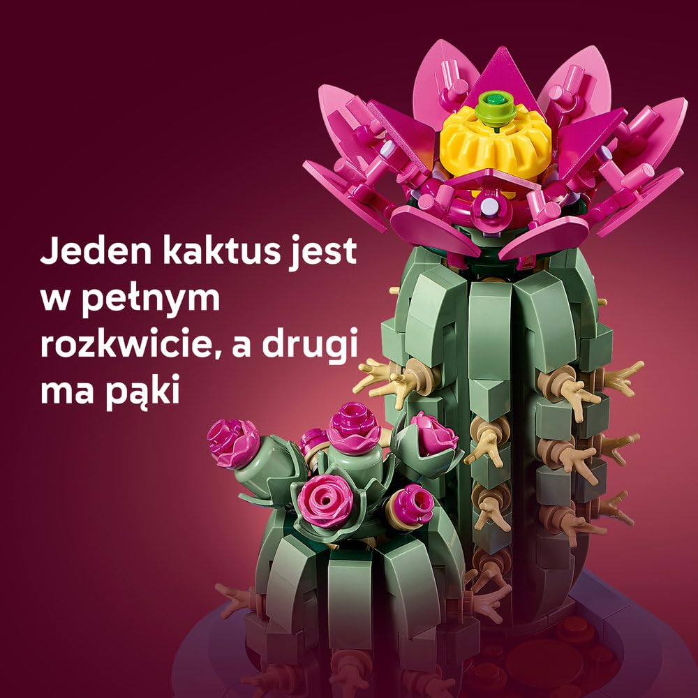 LEGO Botanicals Kwitnący kaktus, roślina ozdobna w doniczce do zbudowania, zestaw klocków dla dzieci, pomysł na prezent dla dziewczynek od 9 lat, chłopców i miłośników sztucznych kwiatów 11509