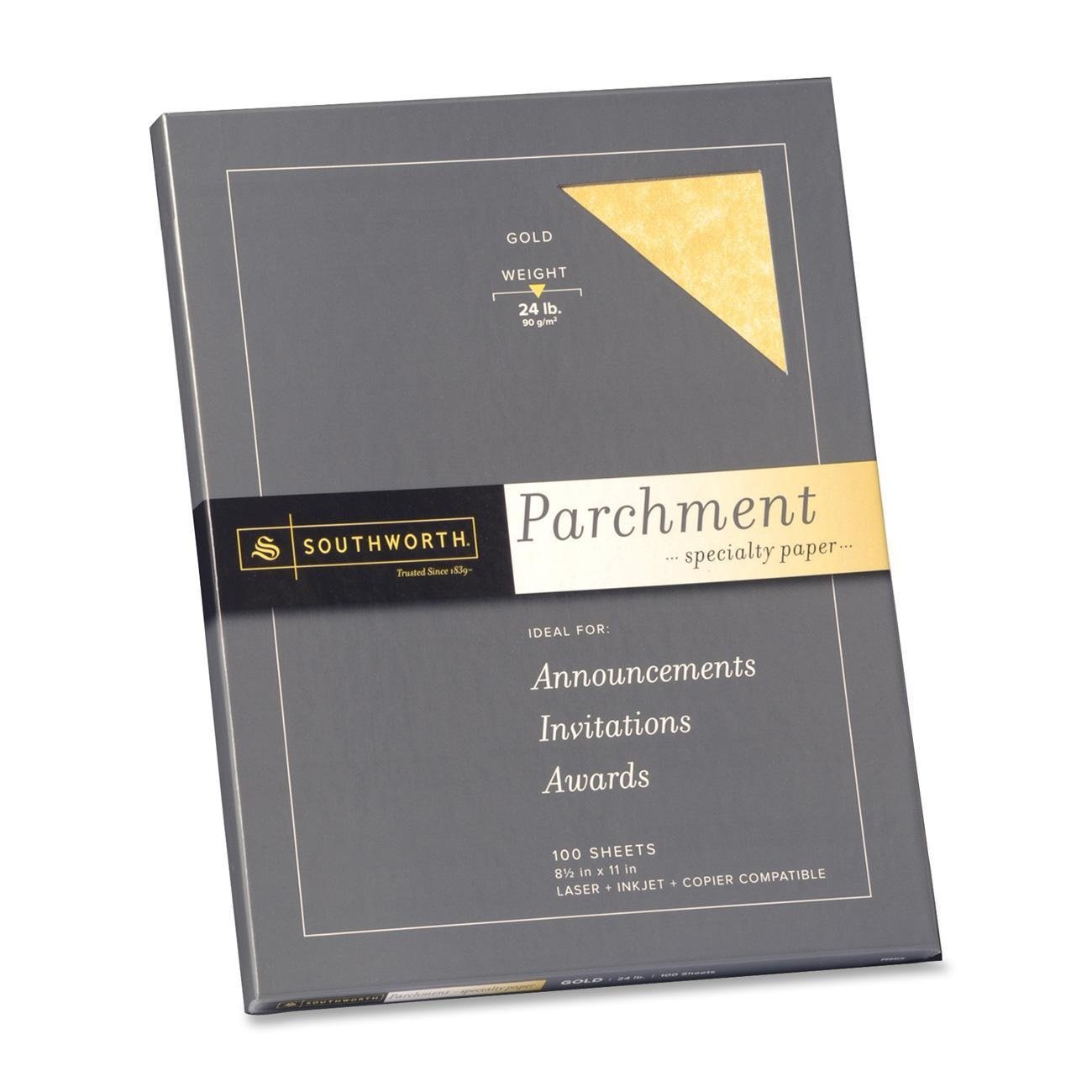 Southworth Parchment Specialty Paper, 24 lb Bond Weight, 8.5 x 11, Gold, 100/Pack