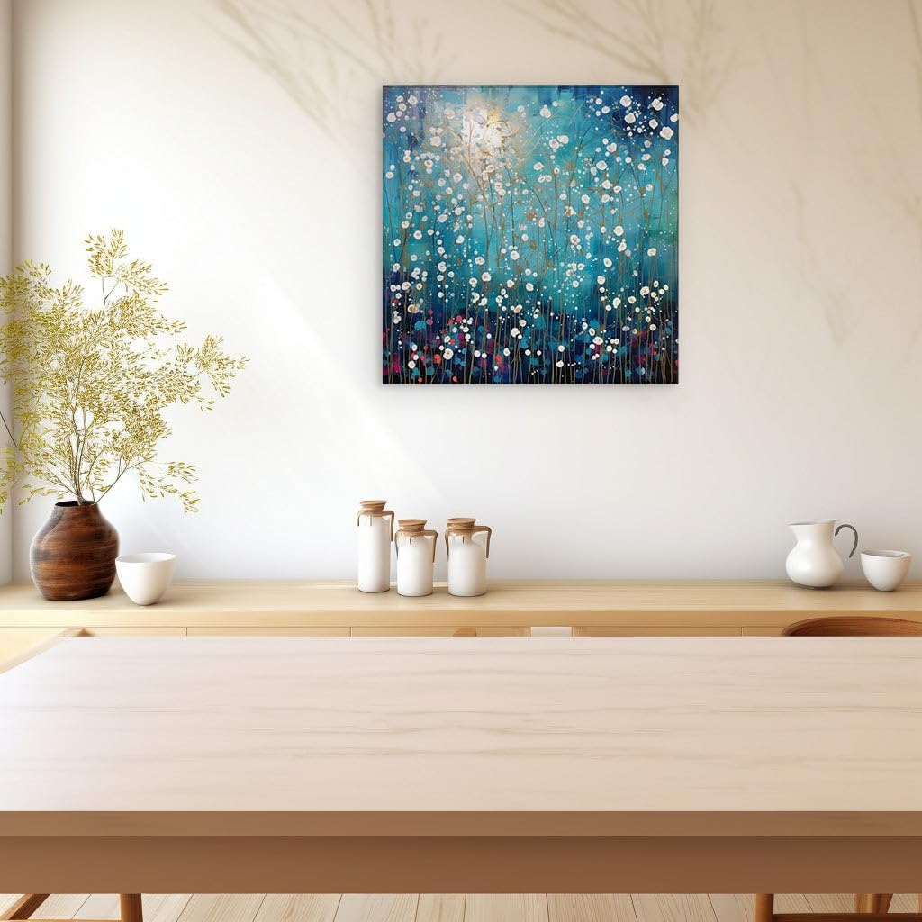 Canvas for Living room. Whispering Meadows: Alicia's Tapestry of Gold and Midnight Blue, 27 x 18 inch Canvas Wall Art - Ready to Hang - 69x46 cm (27x18 inch)