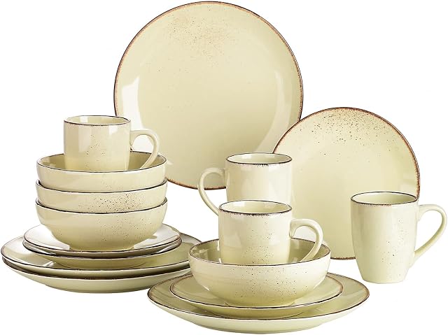 vancasso Navia Nature Dinner Set, Stoneware Vintage Look Cream Dinnerware Tableware, 16 Pieces Dinner Service Set for 4, Include Dinner Plate, Dessert Plate, Cereal Bowl and Mug