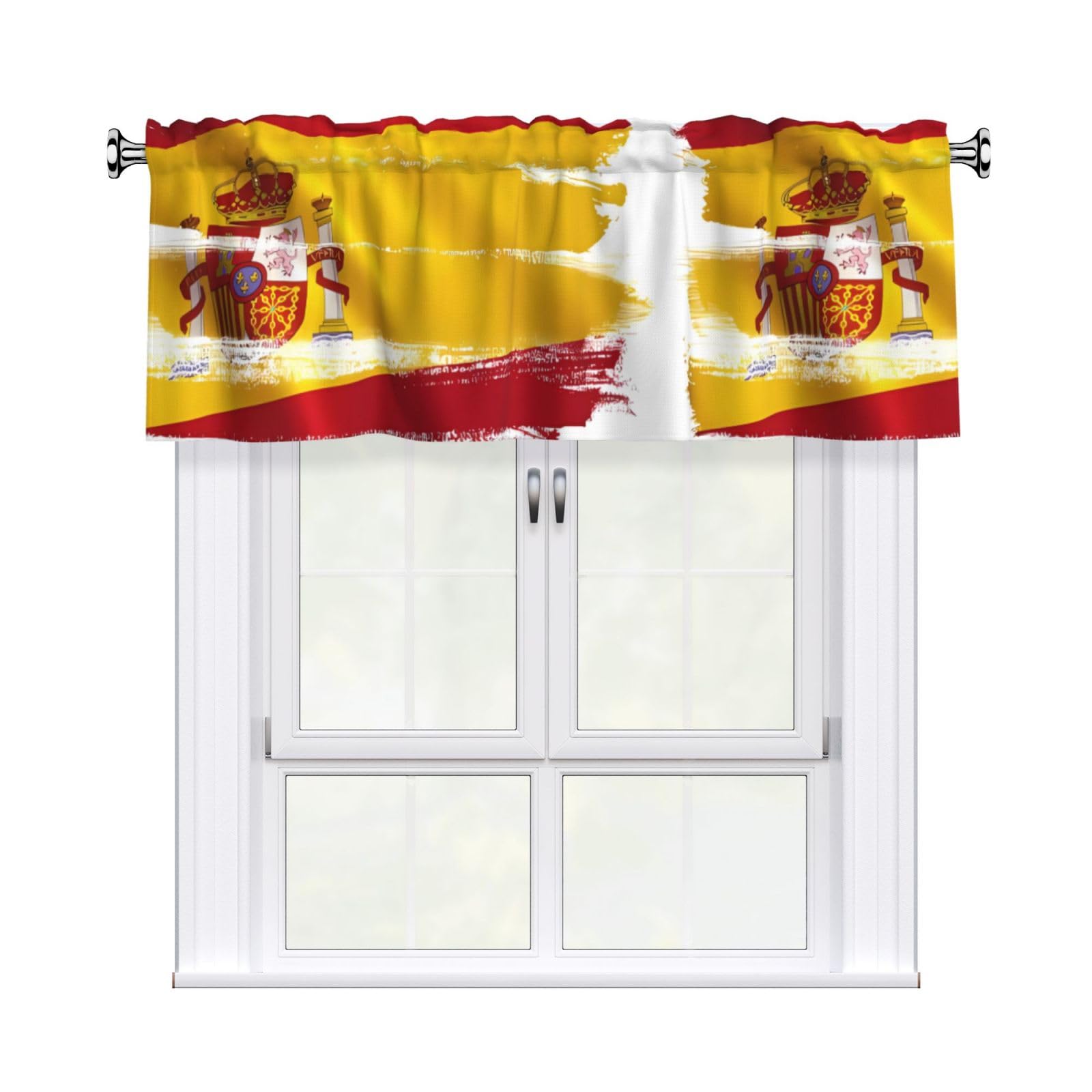 HJFCZH WHJSSF Spain Flag Prints 54x18in Curtain Valance - Peach Skin Polyester Kitchen Cover with Light Filtering Floral & 3" Rod Pocket