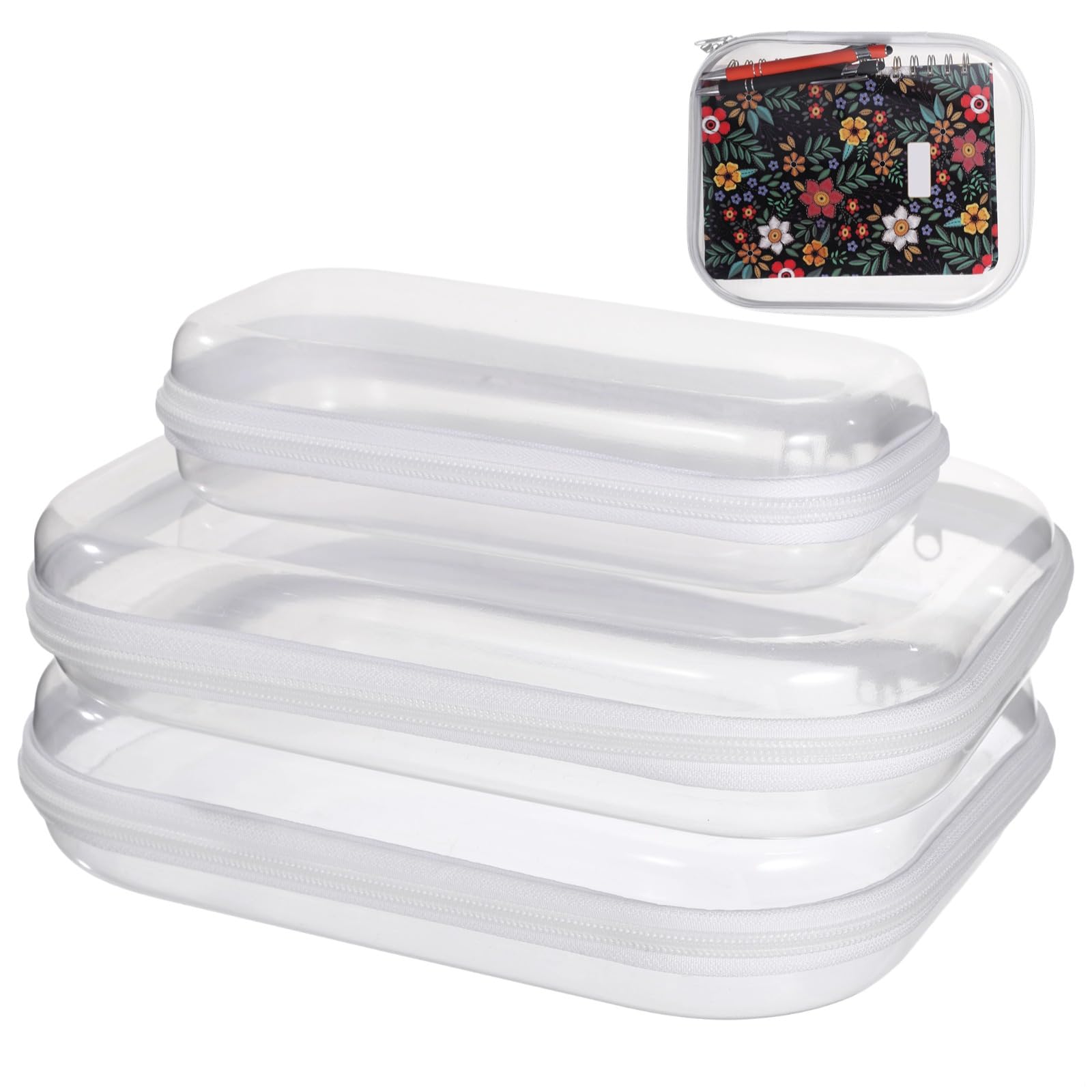 Trio di trousse trasparenti per cosmetici, custodie rigide compatte con cerniere per organizzare il trucco, perfette per viaggi e ufficio