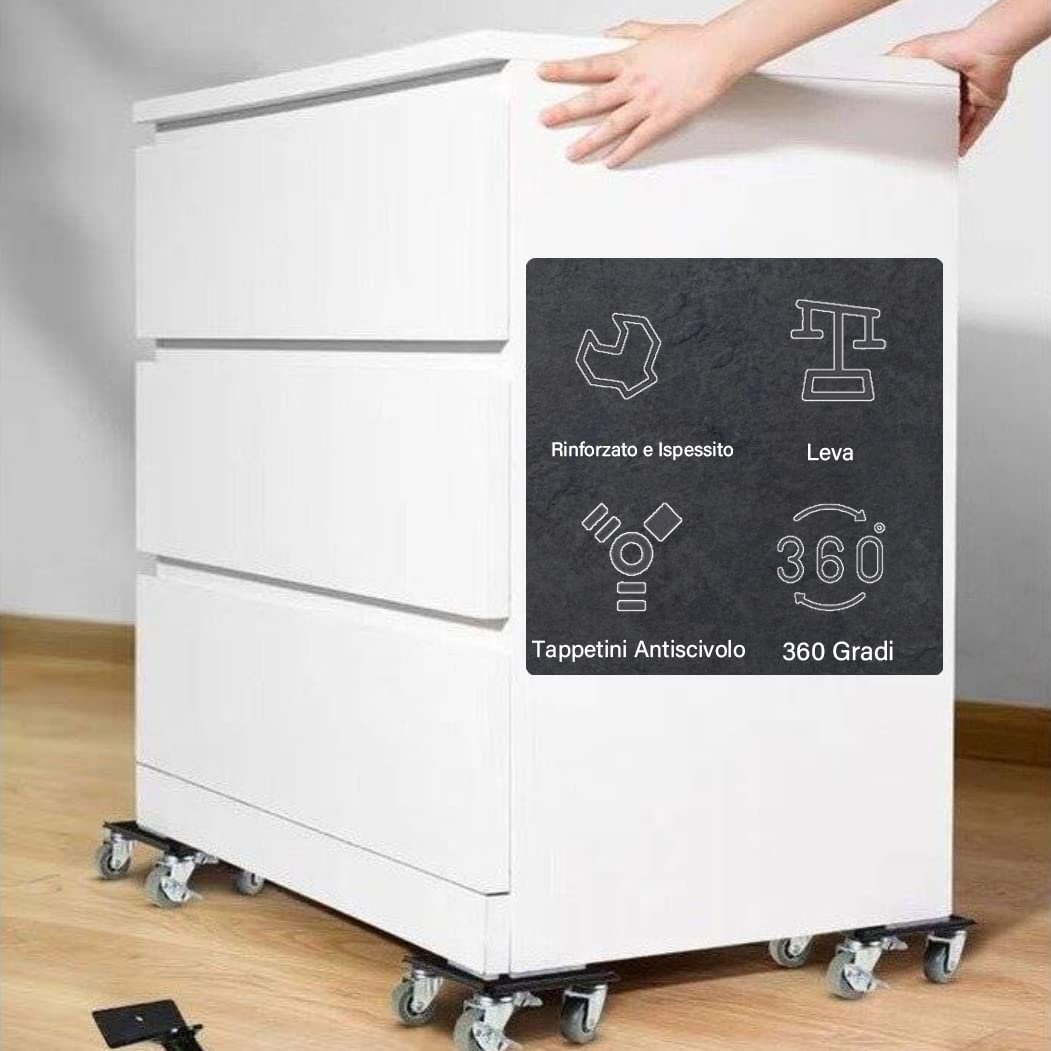 Sollevatore Mobili, Ruota del Piede Freno Rotante a 360° con Carico Massimo di 1800Kg