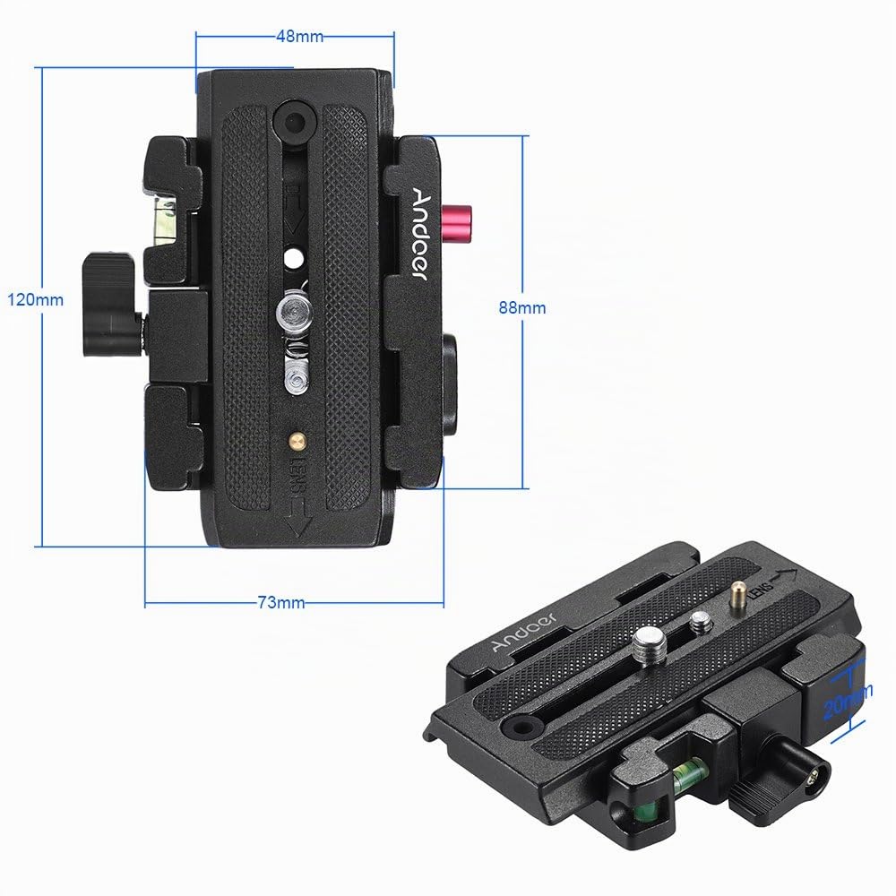 Andoer Placa de liberación rápida profesional para cámara de vídeo, trípode de liberación rápida, adaptador con placa de liberación rápida, compatible con Manfrotto 501 500 Ah 701HDV 503HDV Q5 cabeza