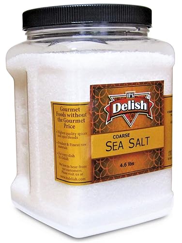 It's Delish - Sal marina real de grano grueso – Contenedor reutilizable jumbo de 4.6 libras – Sal Kosher natural sin refinar – Perfecto para filetes