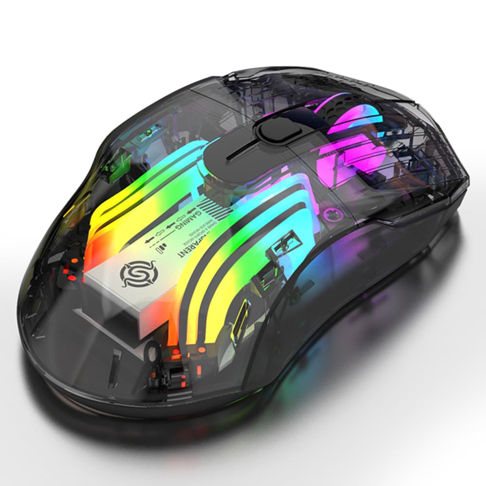 Souris de jeu sans fil tri-mode HUIOP 3600 DPI avec boutons silencieux et RVB
