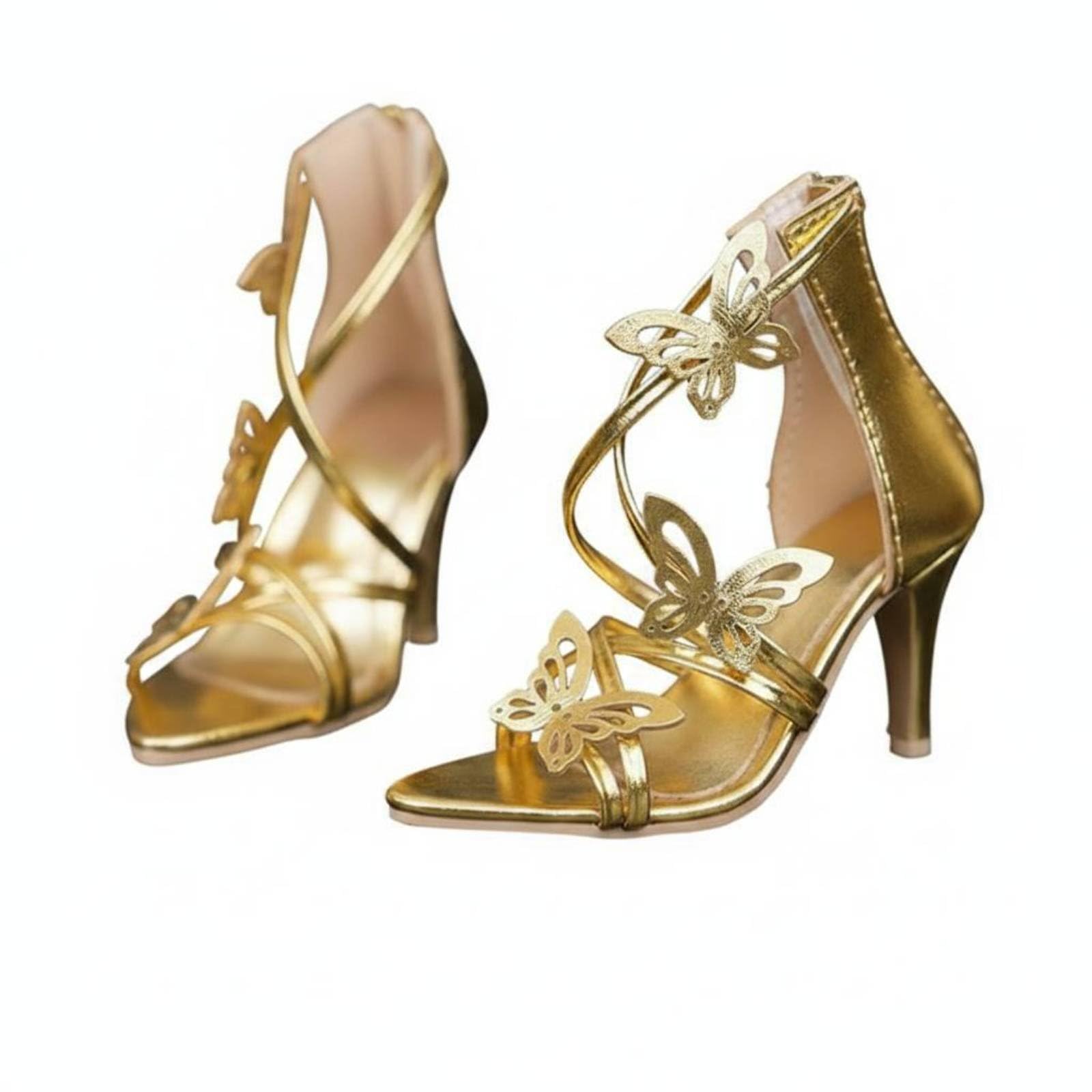 Scarpe Alte Bambola BJD Finitura Oro Sandali Dorati con Farfalla Bambola per Appassionati di Bambole, Oro, Quattro Punti