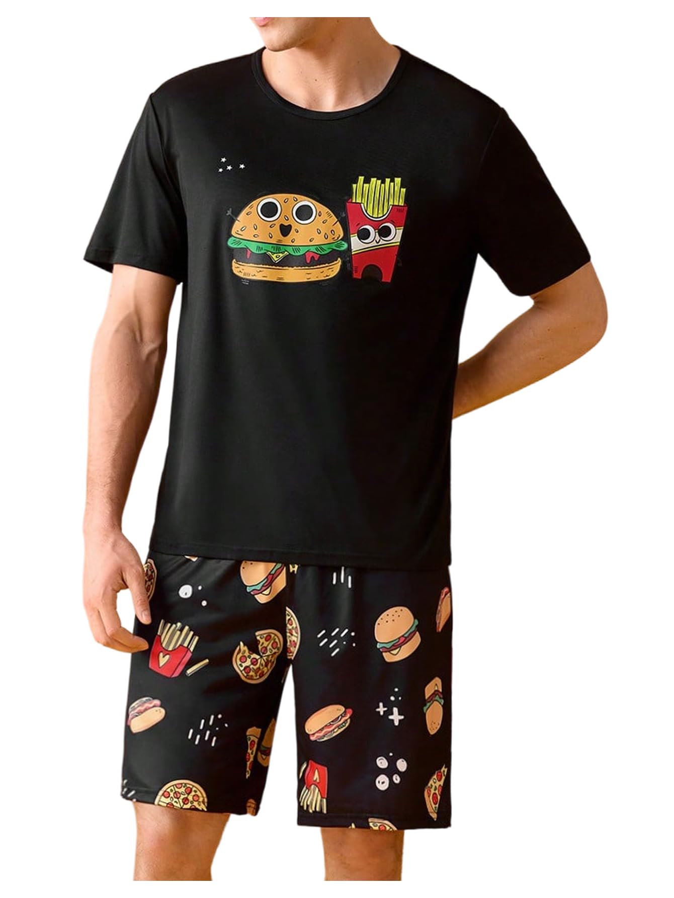 Verdusa Men's Pajamas Set 2 Piece Pjs Sets Short Sleeve Letter Print Tee and Short Lounge Set
