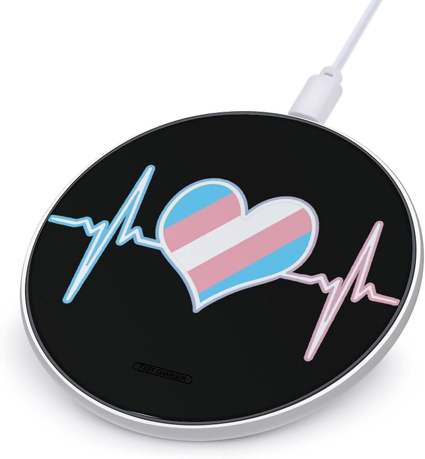Transgender Flag Heart Beat Novelty Wireless Charger Funny 10W Fast Charging Pad Mat for Cell Phone