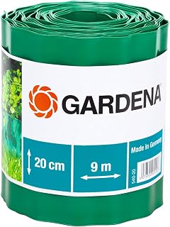 Gardena Raseneinfassung 20 cm hoch: Ideale Rasen-Abgrenzung, auch für Beete, 9 m, verhindert Wurzelausbreitung, hochwertiger Kunststoff, grün (540-20)