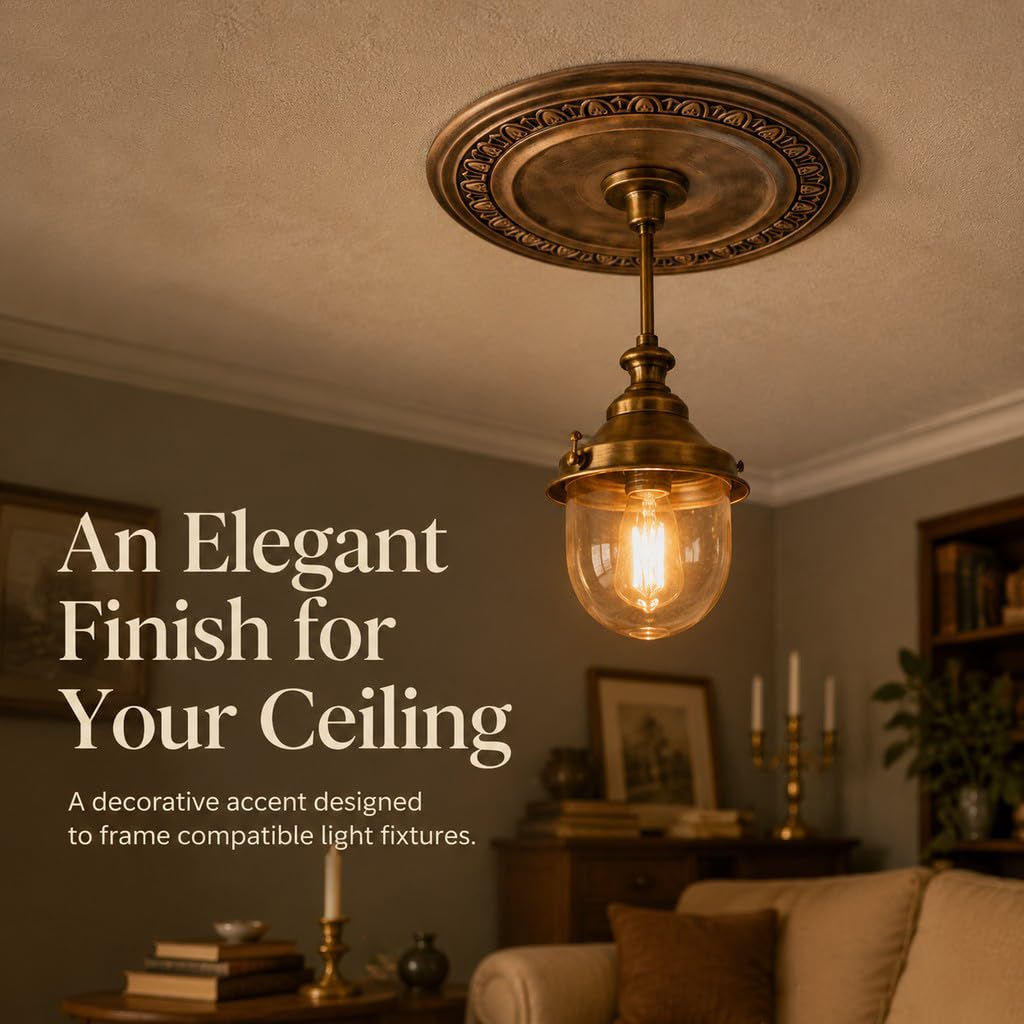 HEVSTIL Ceiling Medallion 12"OD x 3.94"ID PU Ceiling Medallion for Light Fixtures European Style Ceiling Light Decorative Fan Medallion Lighting Ceiling Ring Covers for Chandeliers Home,Bronze — Amazon image 6