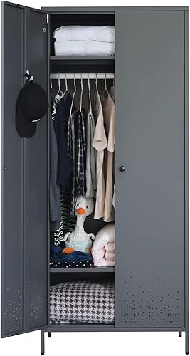 BESFUR Armario de metal para dormitorio, armario de metal con barra para colgar, estantes ajustables, 20 pulgadas de profundidad x 31.5 pulgadas de