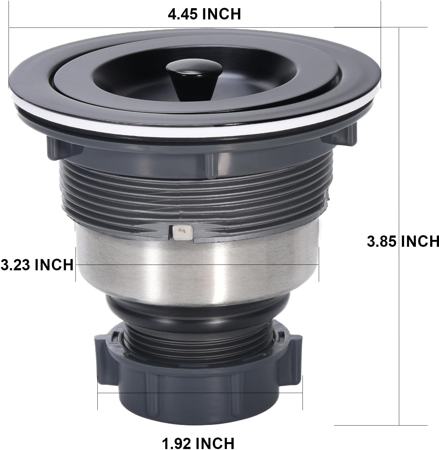 KONE キッチンシンクドレイン3-1/2インチ ブラック シンクドレインアセンブリキット 取り外し可能なディープシンクストレーナーバスケット ゴム製ストッパー/シーリング蓋付き マットブラックステンレススチールボディ 自宅/キッチン用