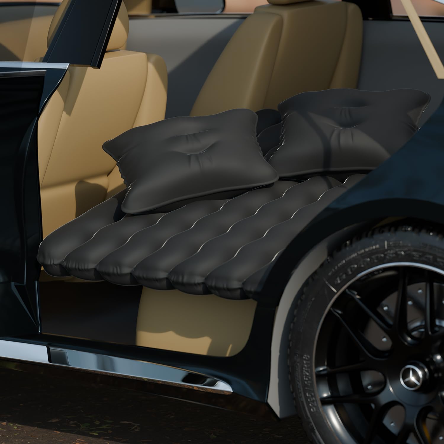 Lifelong Polypropylene Inflatable Air Mattress with Pump & 2 Air Pillows-Quick Inflatable Back Seat Bed, Portable Car Mattress, Compact Car Bed for Adults & Kids (LLCIB01, Black), Free Size